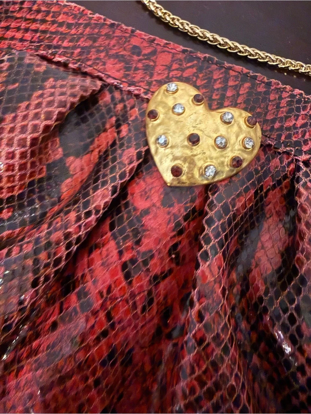 ❤️ Zara Red Snakeskin Crossbody Clutch | Gold Chain & Heart Clasp Purse